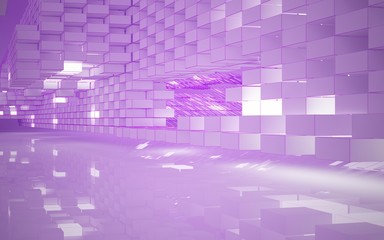 Abstract white interior highlights future. Polygon pink drawing. Architectural background. 3D illustration and rendering
