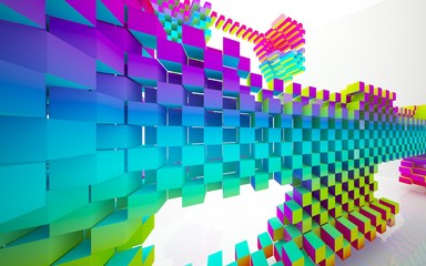 Fototapeta premium Abstract dynamic interior with gradient colored objects. 3D illustration and rendering