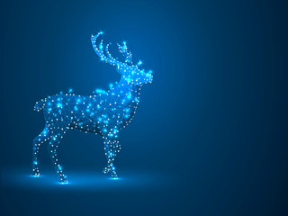 Deer. Polygonal space low poly with connecting dots and lines. Holiday reindeer wireframe concept. Connection structure. Raster on dark blue background