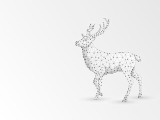 Origami Deer. Polygonal space low poly with connecting dots and lines. Holiday reindeer wireframe concept. Connection structure. Raster on white background