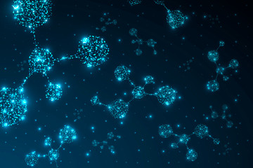 Molecules 3d Concept of neurons and nervous system neon blue gradient background raster image