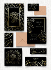 Golden leaves invitation card.