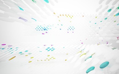 Naklejka premium White smooth abstract architectural background whith colored gradient lines . 3D illustration and rendering
