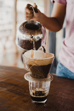 Making Pour Over Coffee Drip By Hand.