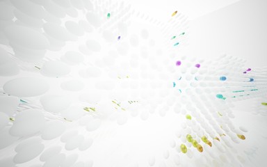 White smooth abstract architectural background whith colored gradient lines . 3D illustration and rendering