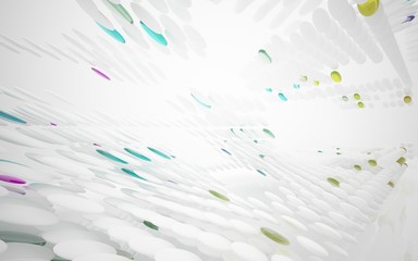 Fototapeta premium White smooth abstract architectural background whith colored gradient lines . 3D illustration and rendering