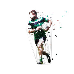 Rugby player running with ball, low polygonal isolated vector illustration