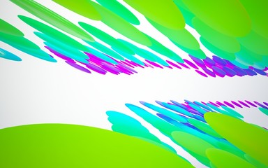 abstract architectural interior with colored smooth sculpture. 3D illustration and rendering