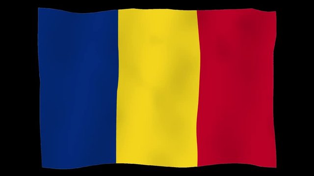 Flag of Romania, 60 fps, slow motion, lopped, alpha channel