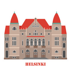 Fototapeta premium Finnish National Theatre in Helsinki, Finland. Landmark icon for travel agency. Vector illustration.