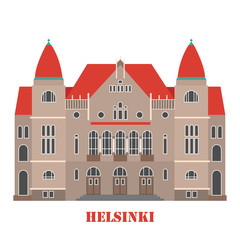 Finnish National Theatre in Helsinki, Finland. Landmark icon for travel agency. Vector illustration.