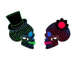 Skull icon wedding couple background halftone