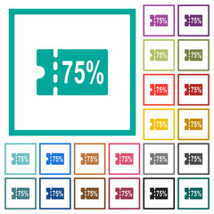 Fototapeta na wymiar 75 percent discount coupon flat color icons with quadrant frames