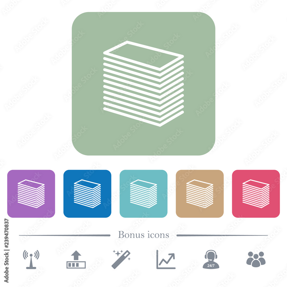 Poster paper stack flat icons on color rounded square backgrounds