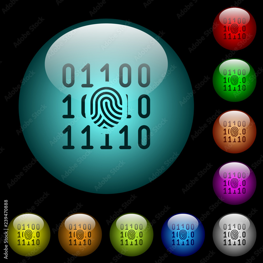 Poster digital fingerprint icons in color illuminated glass buttons