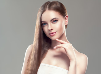 Healthy hair brunette woman beautiful with long hairstyle beauty concept