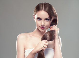 Healthy hair brunette woman beautiful with long hairstyle beauty concept
