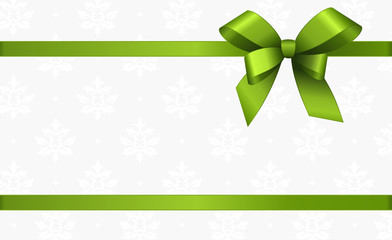 Invitation, Greeting or Gift Card With Green Ribbon And A Bow  on Decorative Elements  background.  Gift Voucher Template with  place for text.