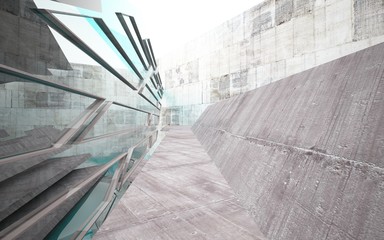 Abstract interior of concrete with blue water. Architectural background. 3D illustration and rendering 