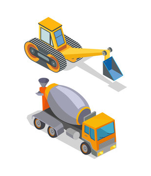 Cement Mixer and Excavator Industrial Machinery