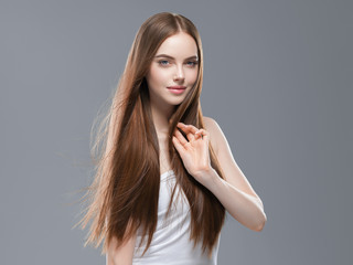 Healthy hair brunette woman beautiful with long hairstyle beauty concept
