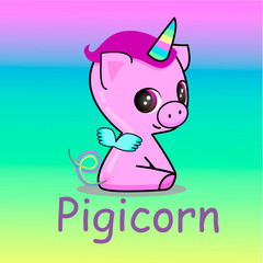 cute pigicorn unicorn with on a color background EPS 10 vector illustration