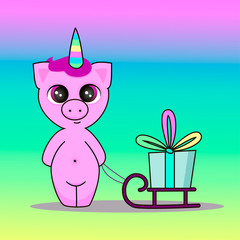 cute pigicorn unicorn with on a color background EPS 10 vector illustration