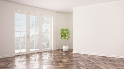 Fototapeta na wymiar Empty white interior with big panoramic window