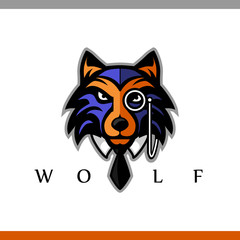 Business wolf with monocle and tie