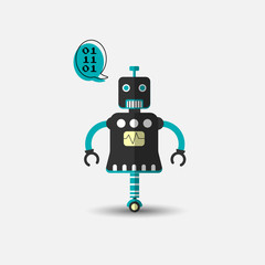 Retro vintage funny vector robot icon in flat style isolated on grey background. Vector vintage illustration of flat Chatbot icon. Customer support service chat bot. Cute cartoon retro robot icon