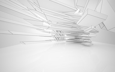 Fototapeta premium Abstract white interior highlights future. Polygon drawing . Architectural background. 3D illustration and rendering
