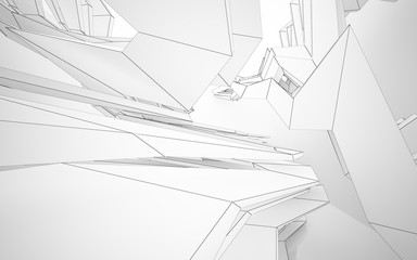 Abstract white interior highlights future. Polygon drawing . Architectural background. 3D illustration and rendering
