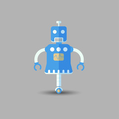 Retro vintage funny vector robot icon in flat style isolated on grey background. Vector vintage illustration of flat Chatbot icon. Customer support service chat bot. Cute cartoon retro robot icon