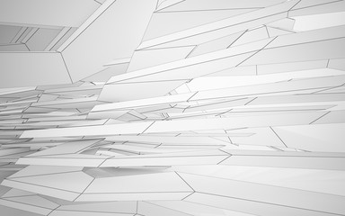 Abstract white interior highlights future. Polygon drawing . Architectural background. 3D illustration and rendering