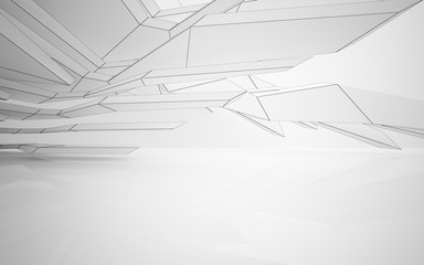 Abstract white interior highlights future. Polygon drawing . Architectural background. 3D illustration and rendering