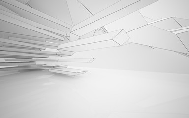 Abstract white interior highlights future. Polygon drawing . Architectural background. 3D illustration and rendering