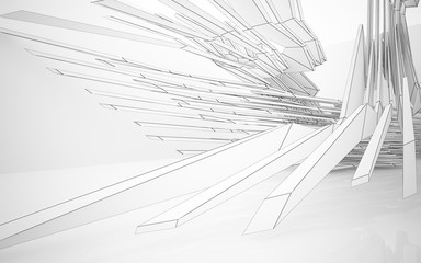 Abstract white interior highlights future. Polygon drawing . Architectural background. 3D illustration and rendering