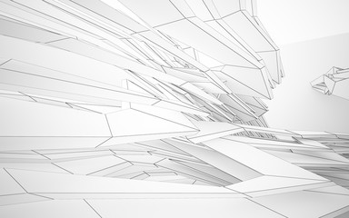 Abstract white interior highlights future. Polygon drawing . Architectural background. 3D illustration and rendering