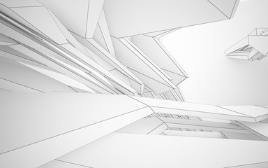 Abstract white interior highlights future. Polygon drawing . Architectural background. 3D illustration and rendering