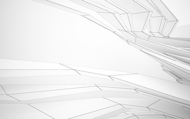 Abstract white interior highlights future. Polygon drawing . Architectural background. 3D illustration and rendering