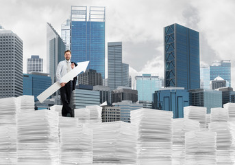 Businessman and pointing banner