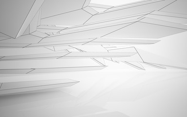 Abstract white interior highlights future. Polygon drawing . Architectural background. 3D illustration and rendering