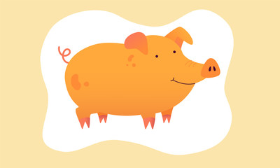 Cute smiling pig vector illustration on bright background for web and printing.