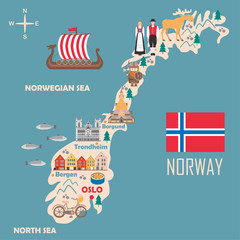 Stylized map of Norway - obrazy, fototapety, plakaty