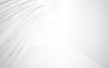 Abstract white interior of the future, with neon lighting. 3D illustration and rendering