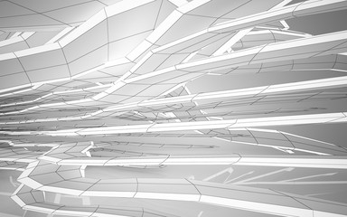 Abstract white interior highlights future. Polygon drawing . Architectural background. 3D illustration and rendering