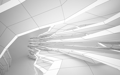 Abstract white interior highlights future. Polygon drawing . Architectural background. 3D illustration and rendering