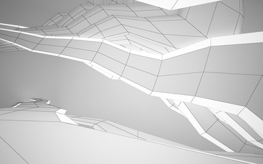 Abstract white interior highlights future. Polygon drawing . Architectural background. 3D illustration and rendering