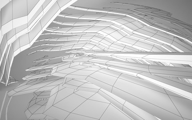 Abstract white interior highlights future. Polygon drawing . Architectural background. 3D illustration and rendering