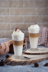 Coffee in a glass with whipped cream